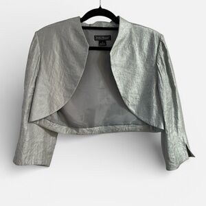 Jessica Howard Metallic Cropped Bolero Jacket Size 14 Icy Blue Formal Layer